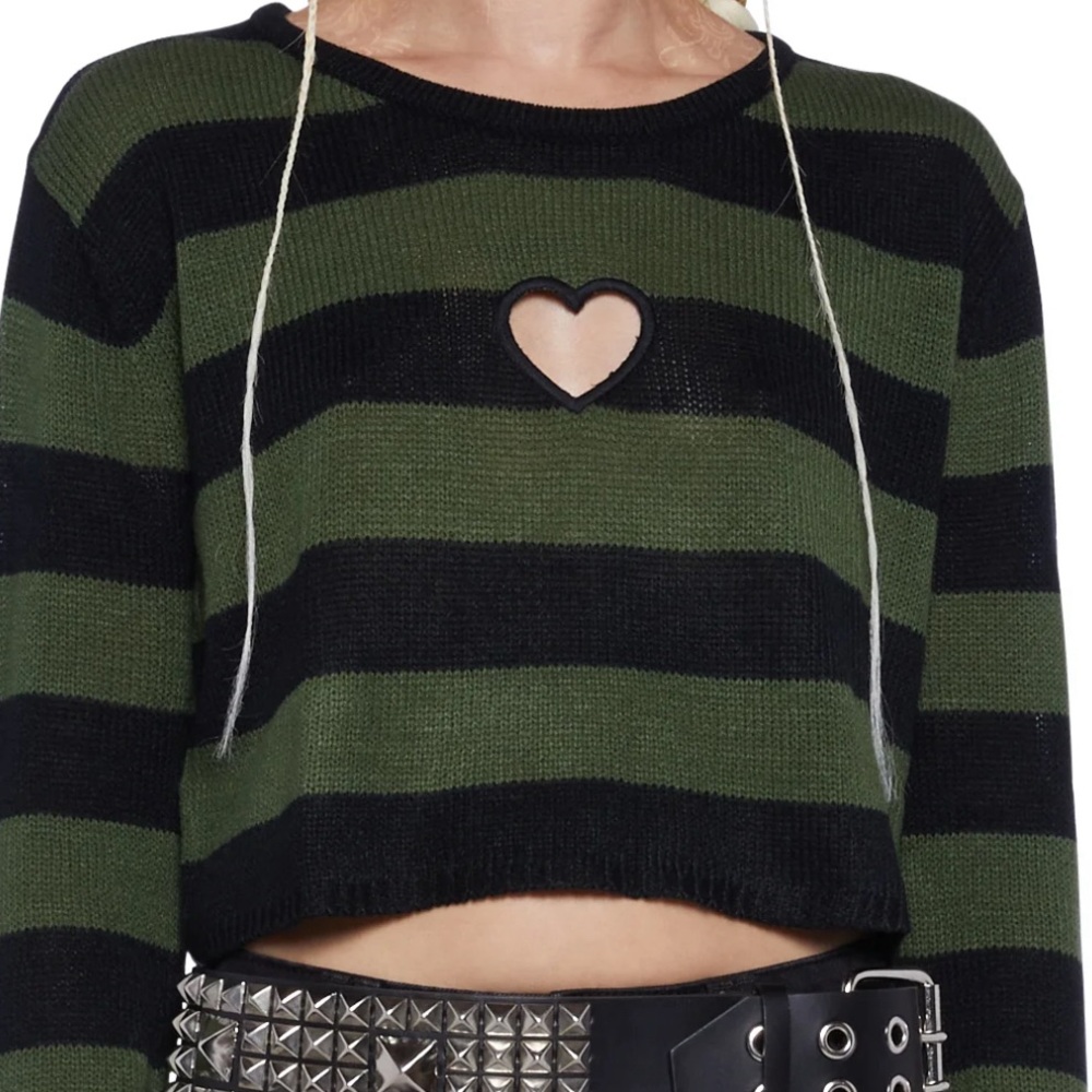 y2k heart cutout striped knit sweater